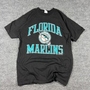 Vintage Logo 7 Shirt Men's L 1991 Florida Marlins Black MLB Baseball 90s Signed